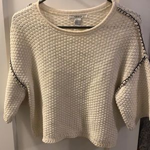 Cable knit sweater with black stitching 🧵